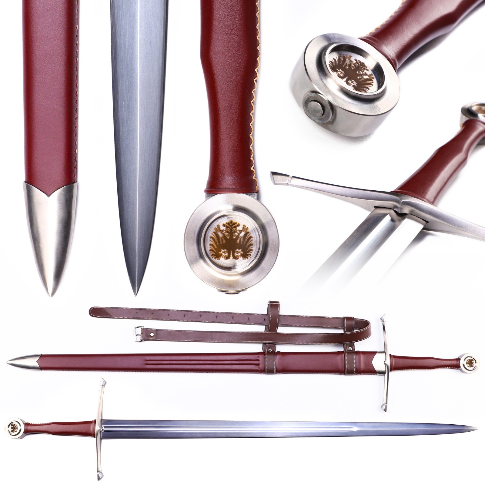 46.57 » Medieval Two Handed Sword, Wine Red Scabbard Sword