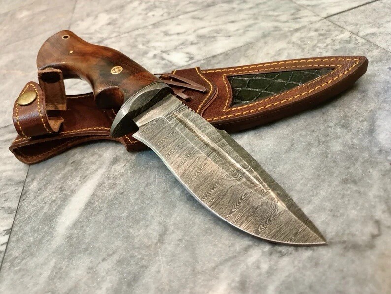 10” Handmade Forged Damascus Steel Fixed Blade Hunting Tom Brown Tracker Knife