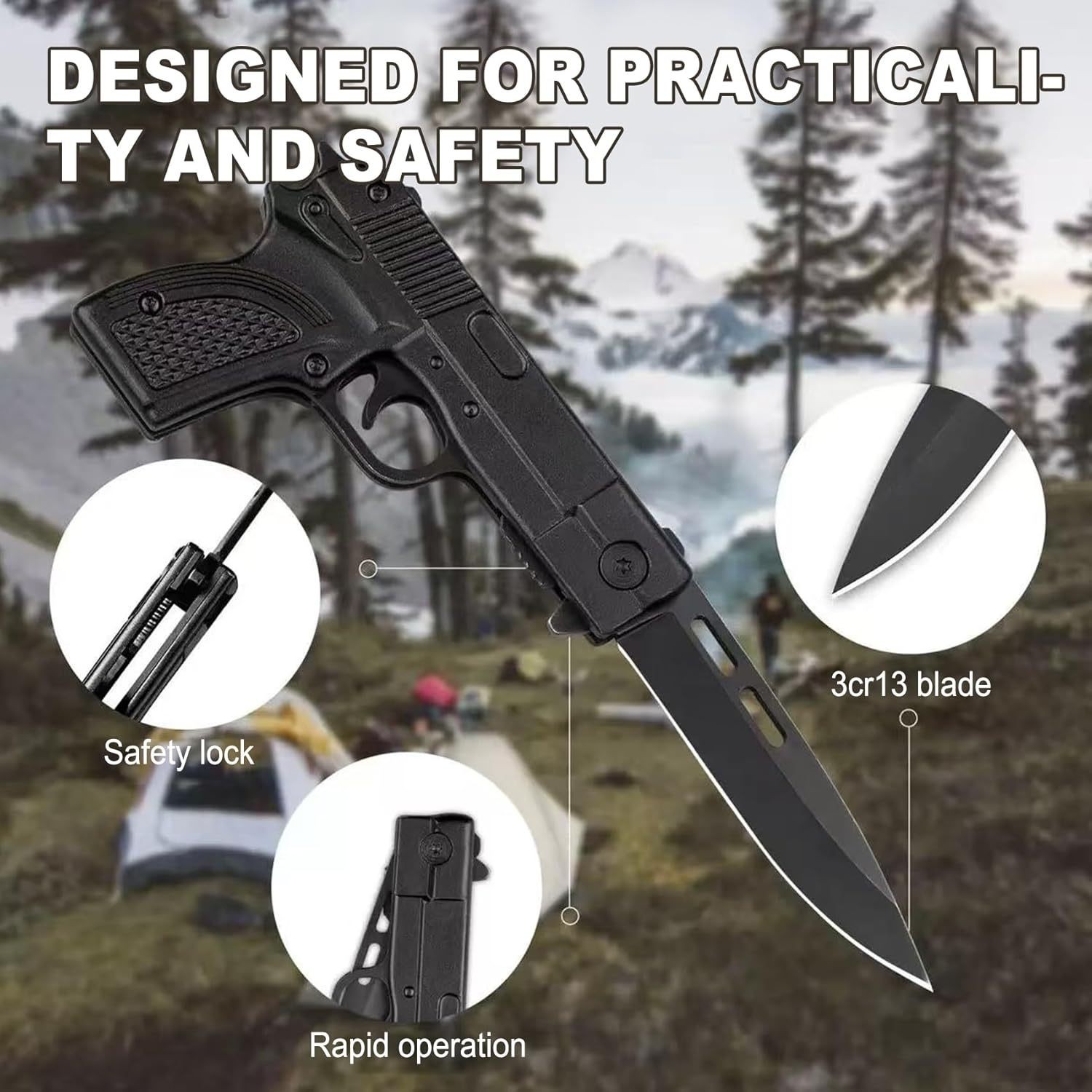 7″ Tactical Assisted Spring HAND GUN Pistol REVOLVER Folding Pocket Knife NEW