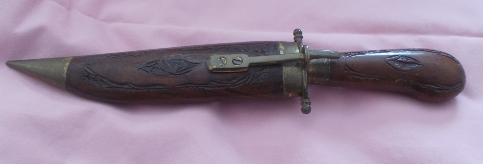 Vintage India Knife with Hand Carved Wood Sheath 11 Inches with 5.5 Inch Blade