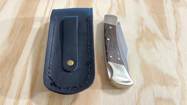 Buck 110USA Ebony WOOD Handle Folding Hunting Knife Lockback W/Leather Sheath-‘