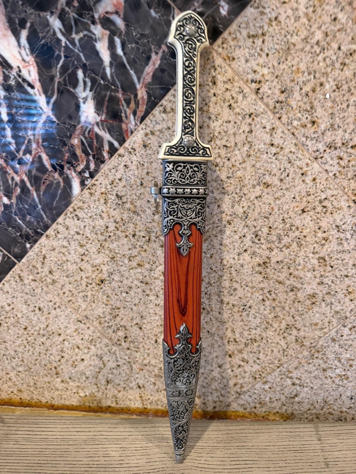 Vintage Decorative Caucasian Kindjal Dagger Ornate Scabbard Collectible 17″