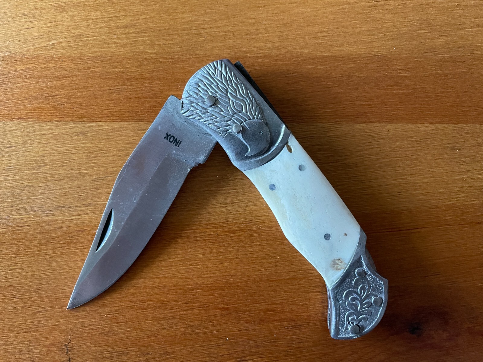 3.5″ Spanish Navaja Pocket Knife Eagle Bolsters Bone Scales Lockback USA Seller