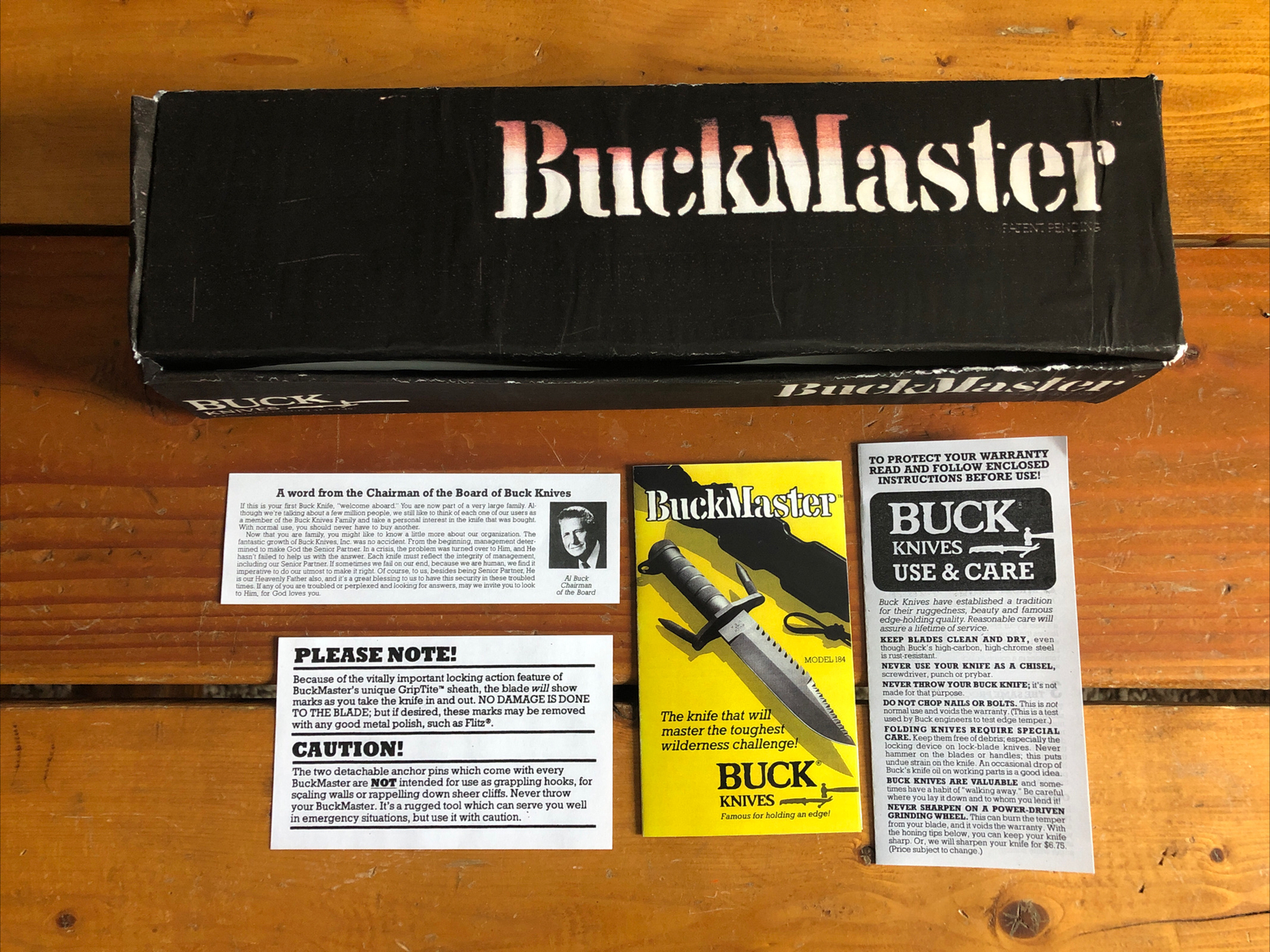 Buck 184 Survival Knife Reproduction Box & Paperwork. Buckmaster