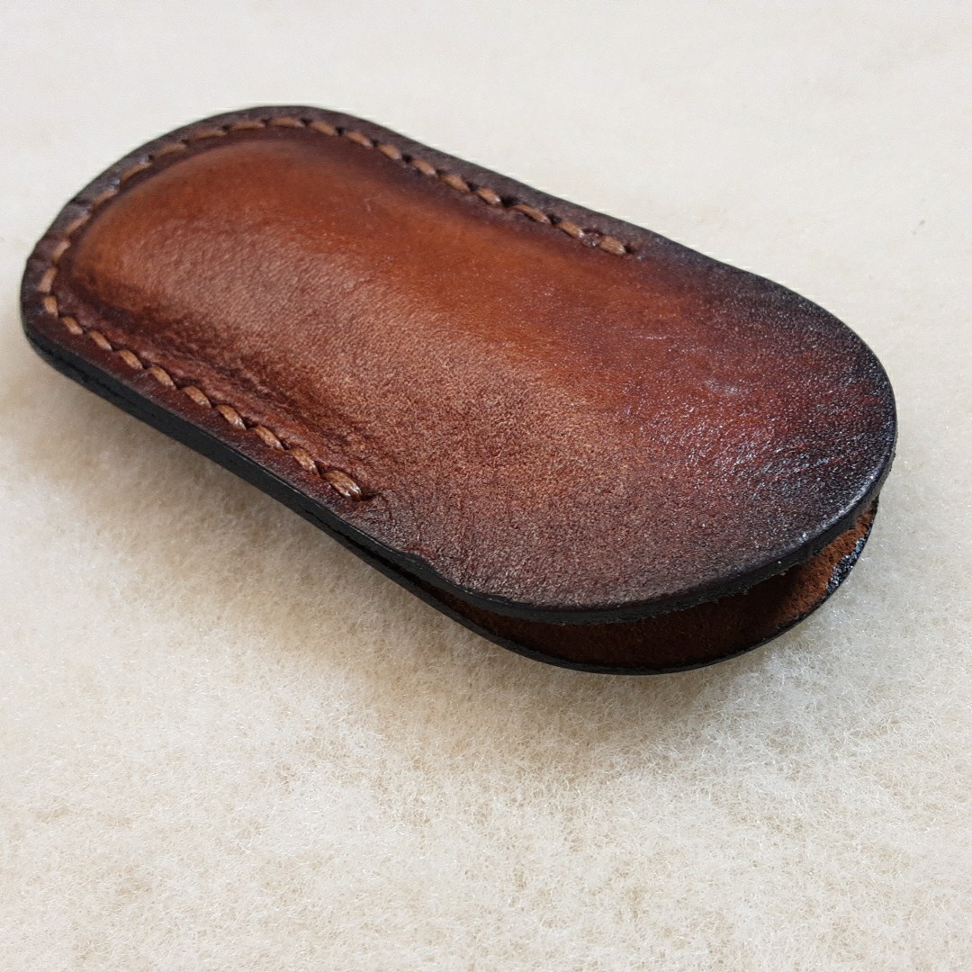 Leather Folding Knife Slip,handmade Dyed And Oiled,4″x2″.