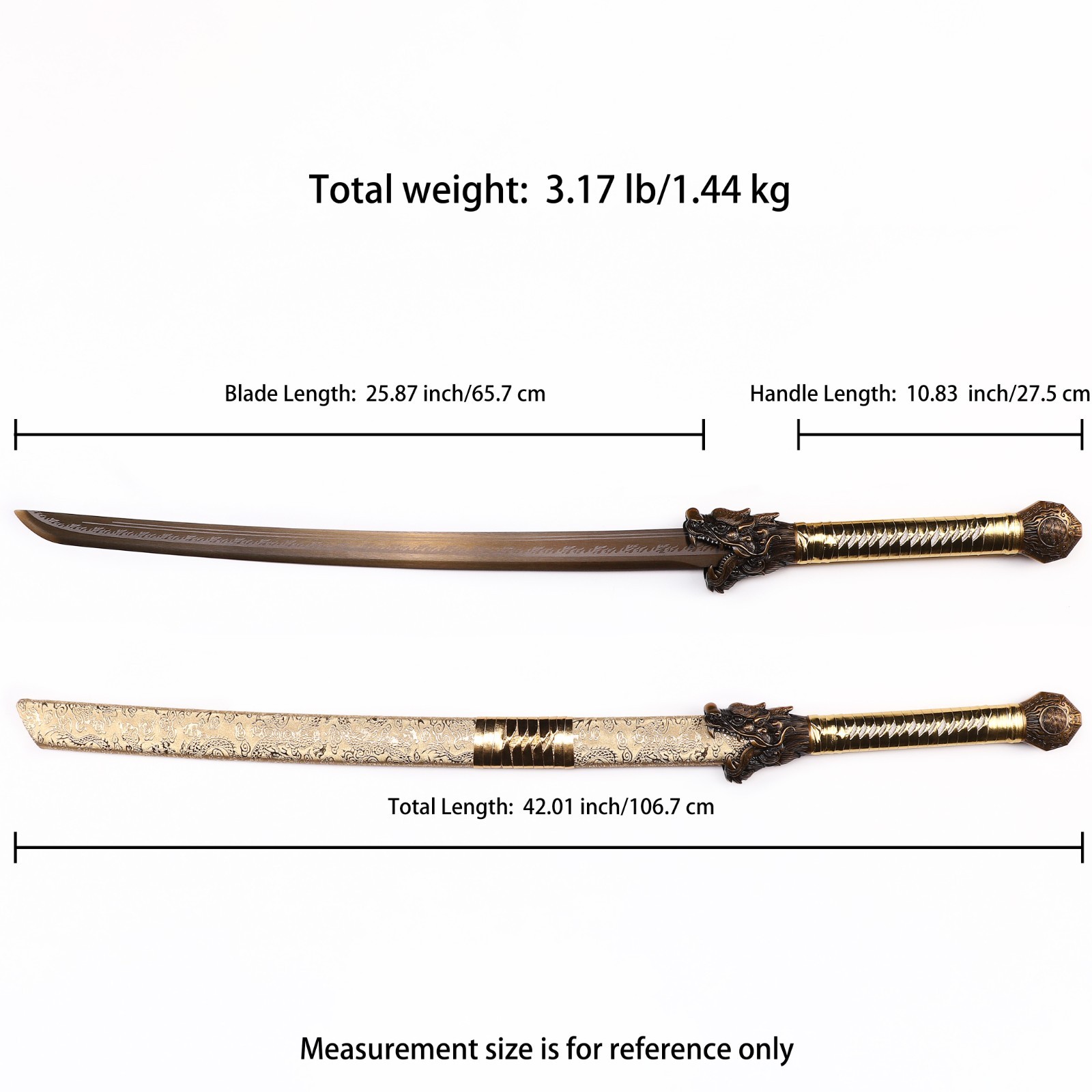 Golden Dragon Sword, Engraved Pattern Decorated Sword, 1060 High Carbon Steel