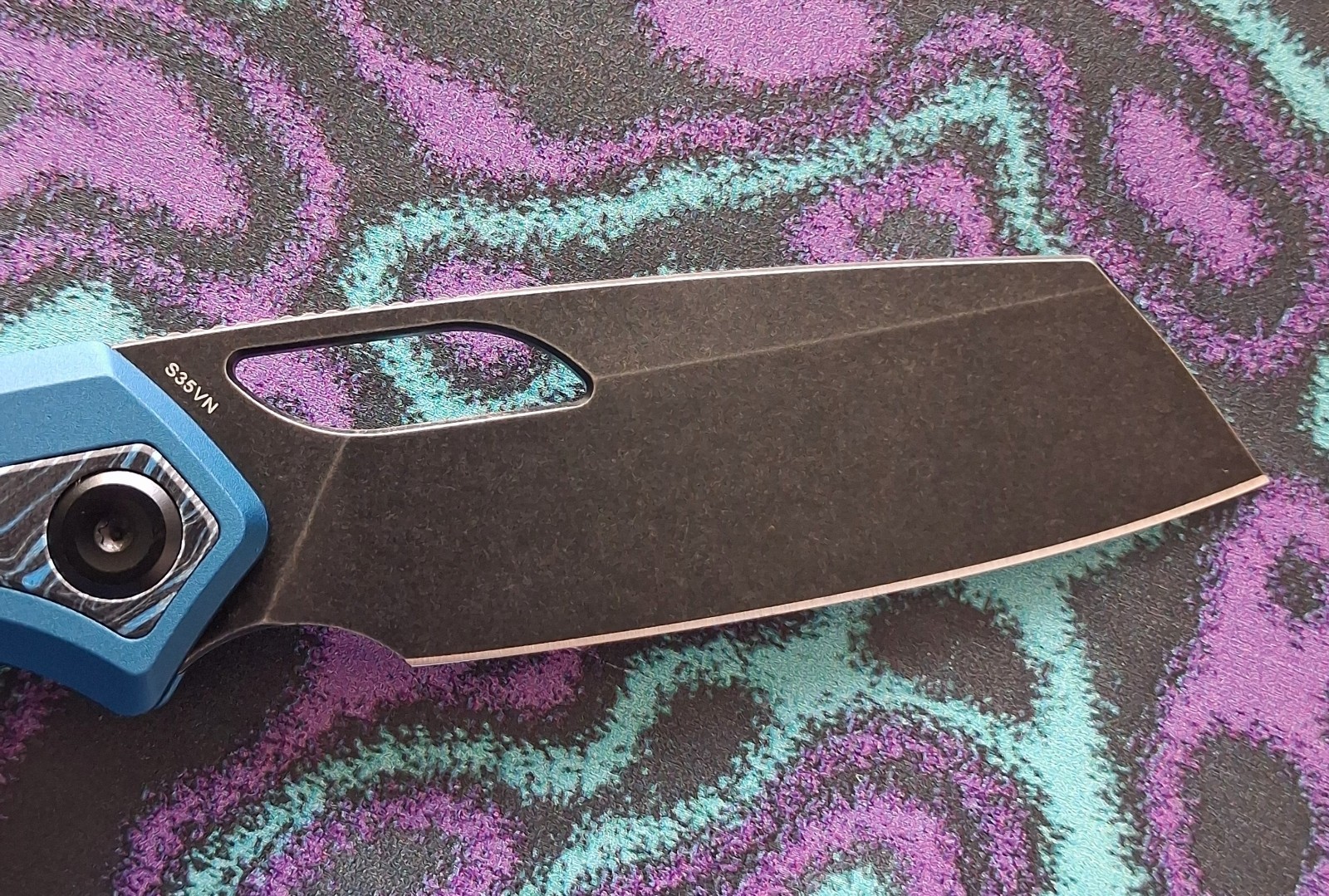 Vosteed Kroc 329 Top Liner Lock Knife Blue Aluminum Handles with Topographic G10