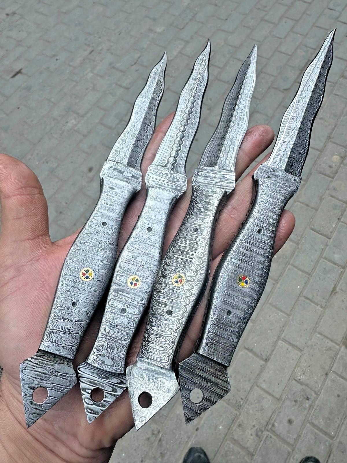 Custom Made Hand Forged Damascus Steel Tri Double Edged Dagger Knife 2418