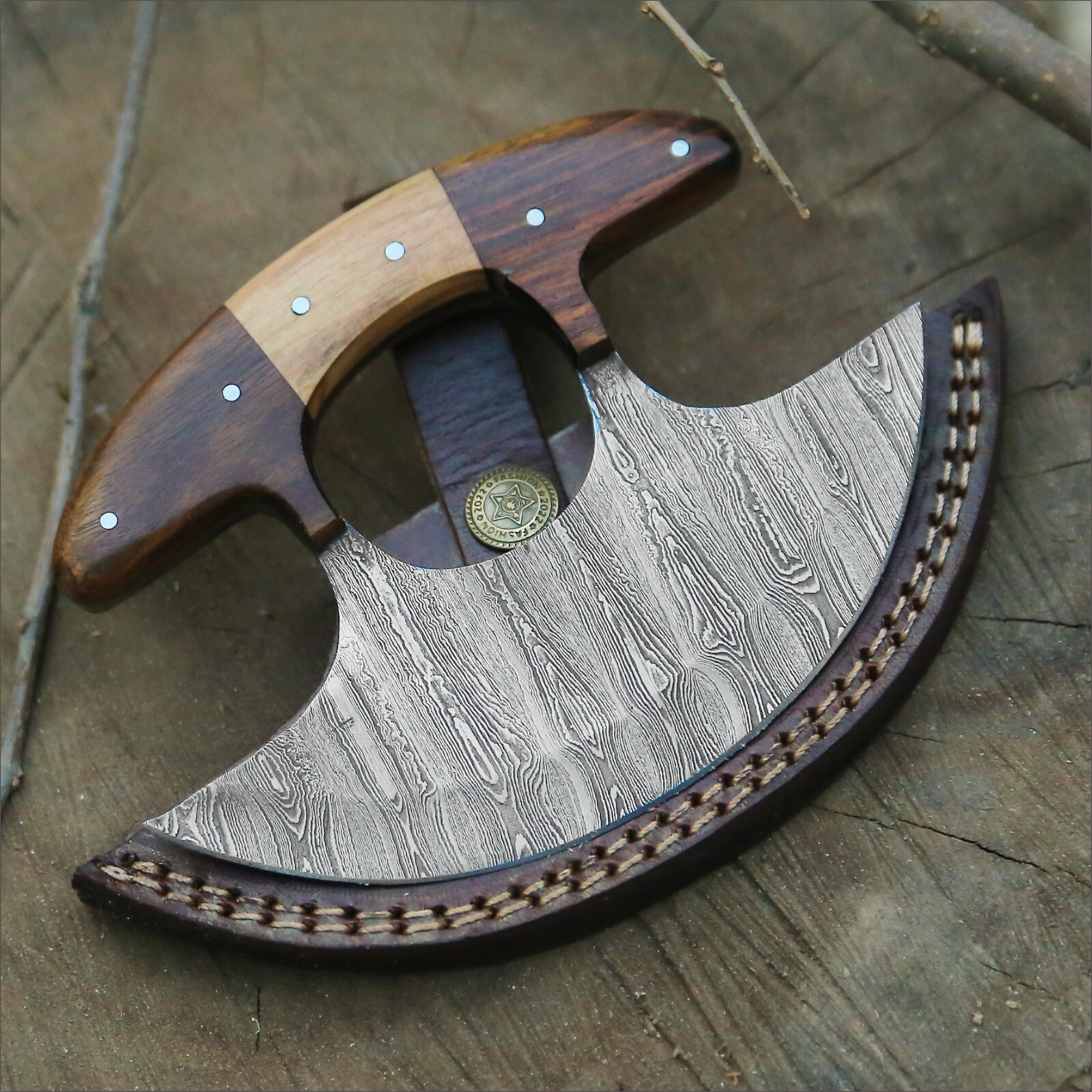 SHARDBLADE Alaskan Ulu Knife W/Sheath, HAND FORGED 5.8″ Damascus Steel Pizza Cut