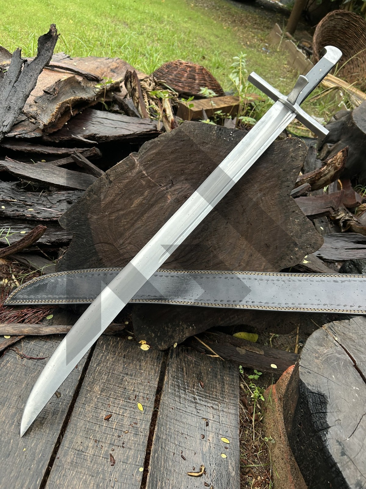 Handmade 34» Carbon Steel – Double Handed Messer Sword with Leather Sheath