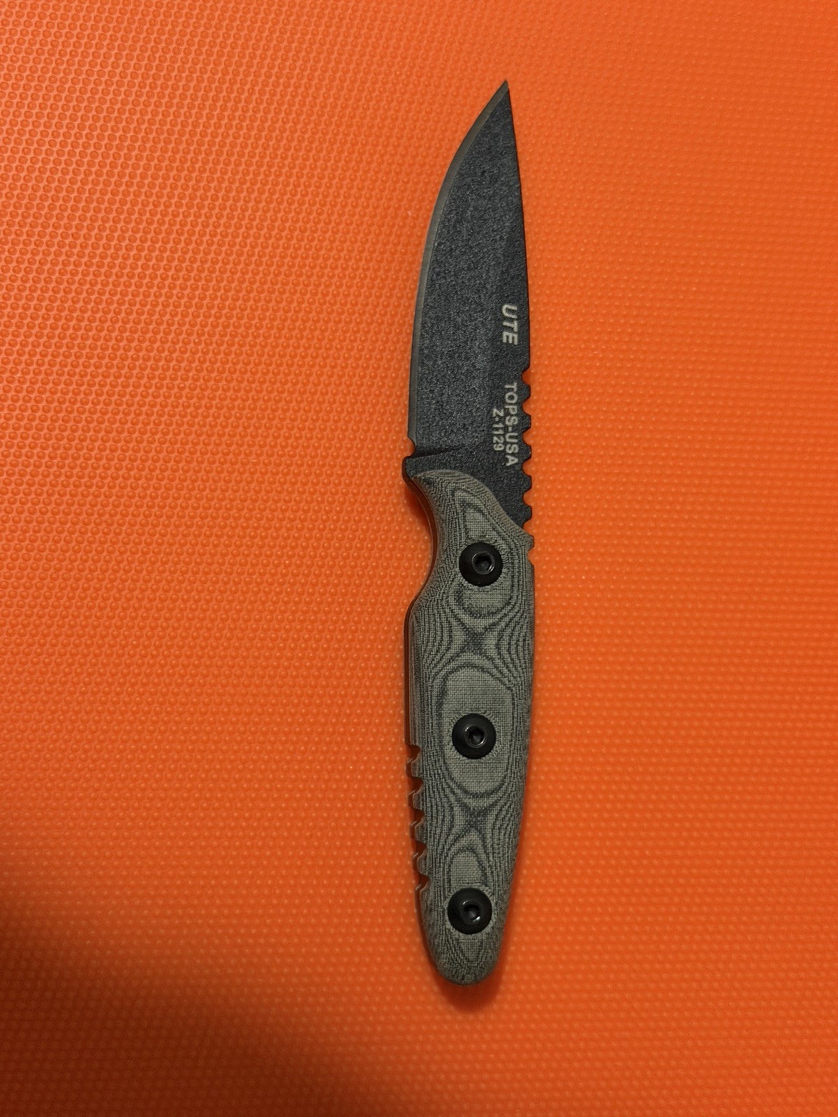 TOPS UTE-Utility Tool Edged Fixed Knife 2.88″ 1095HC Steel Full Blade Micarta