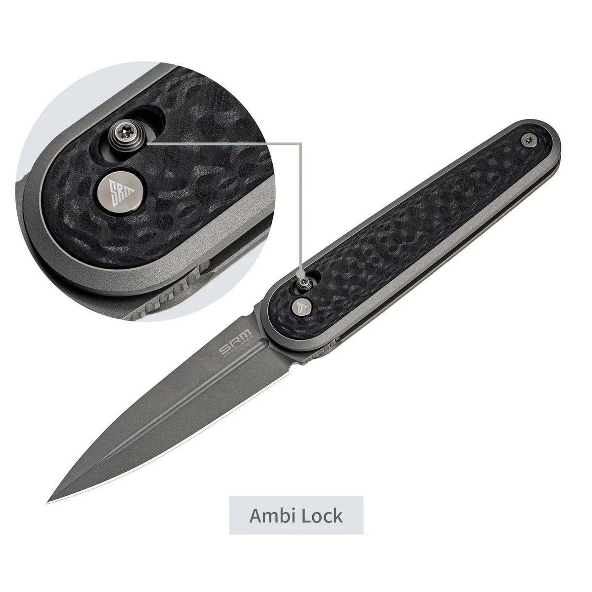 SRM Knives Twin 251MB Folding Dagger 3″ Gray Bohler N680 Steel Blade CF Handle