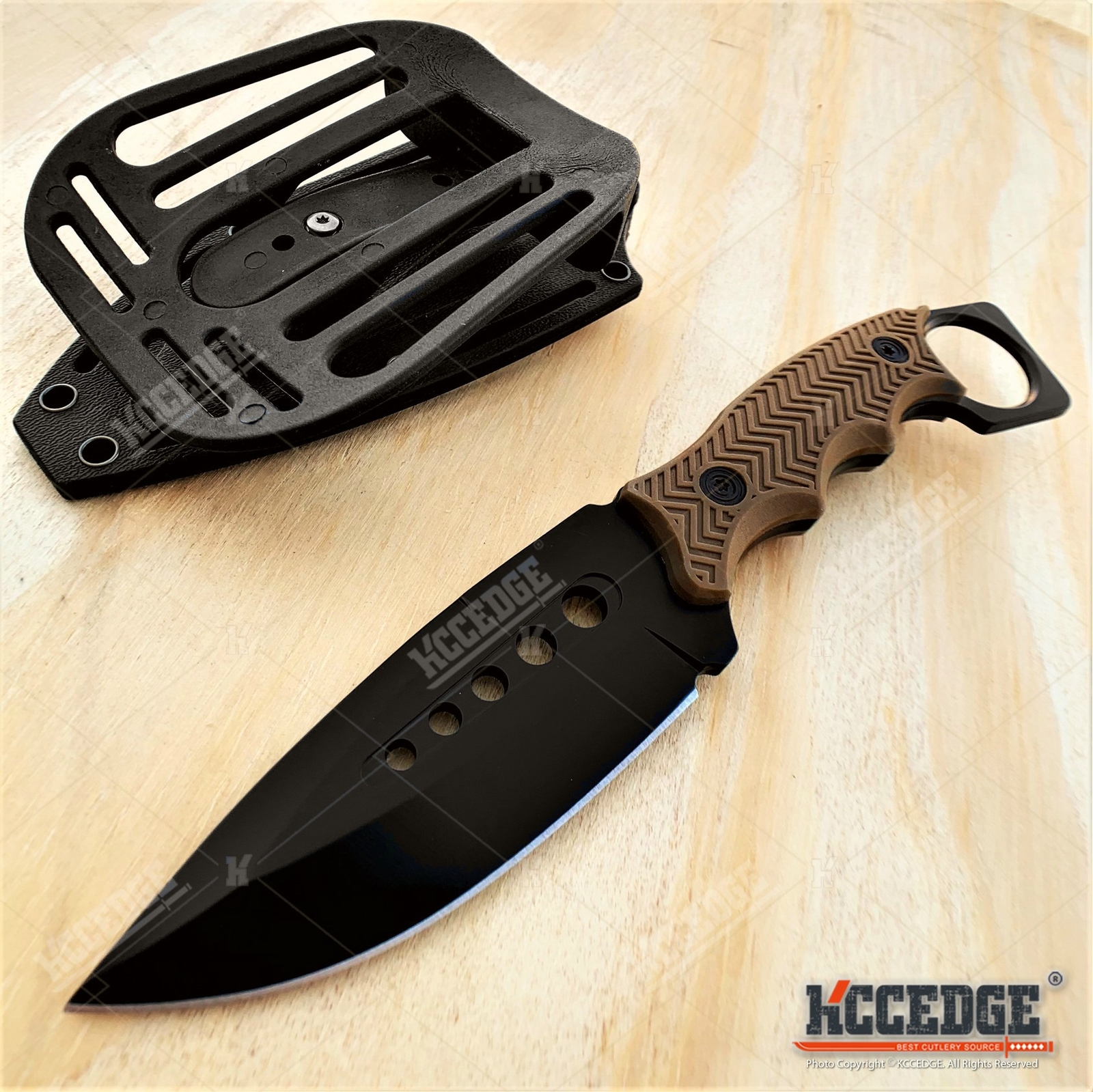 9″ Full Tang Fixed Blade Tactical Survival Knife Coyote Brown w/ Sheath