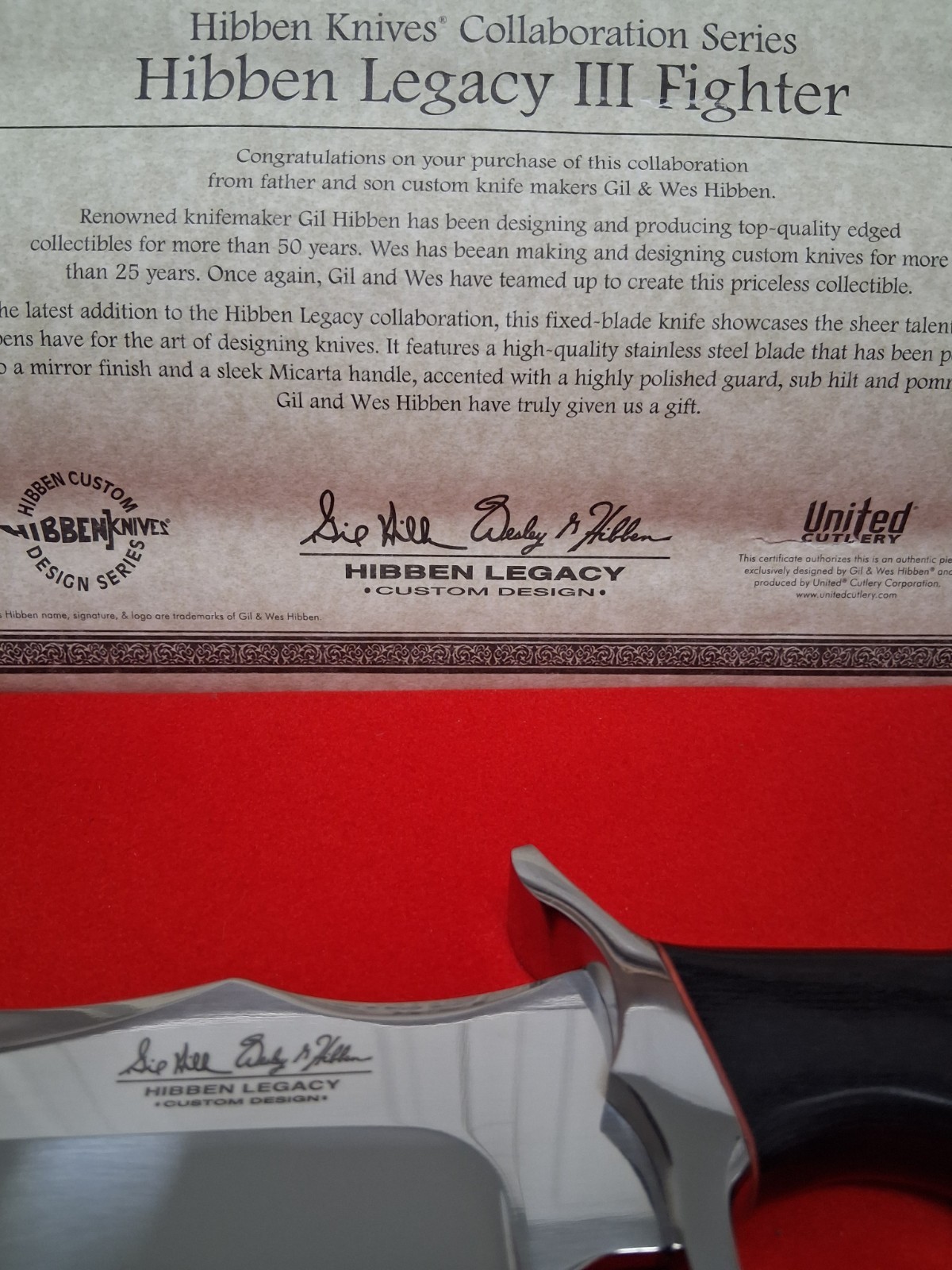 GIL HIBBEN’s LEGACY III FIGHTER Knife with Sheath & Box! NEW Condition!! 12 1/2″
