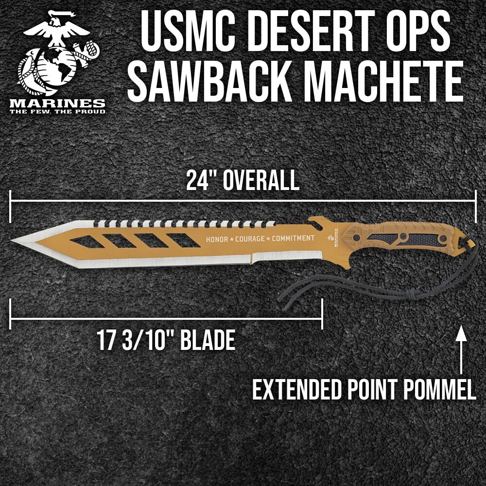USMC Desert OPS Sawback Machete | Officially Licensed | Olive Drab | 24″ Overall