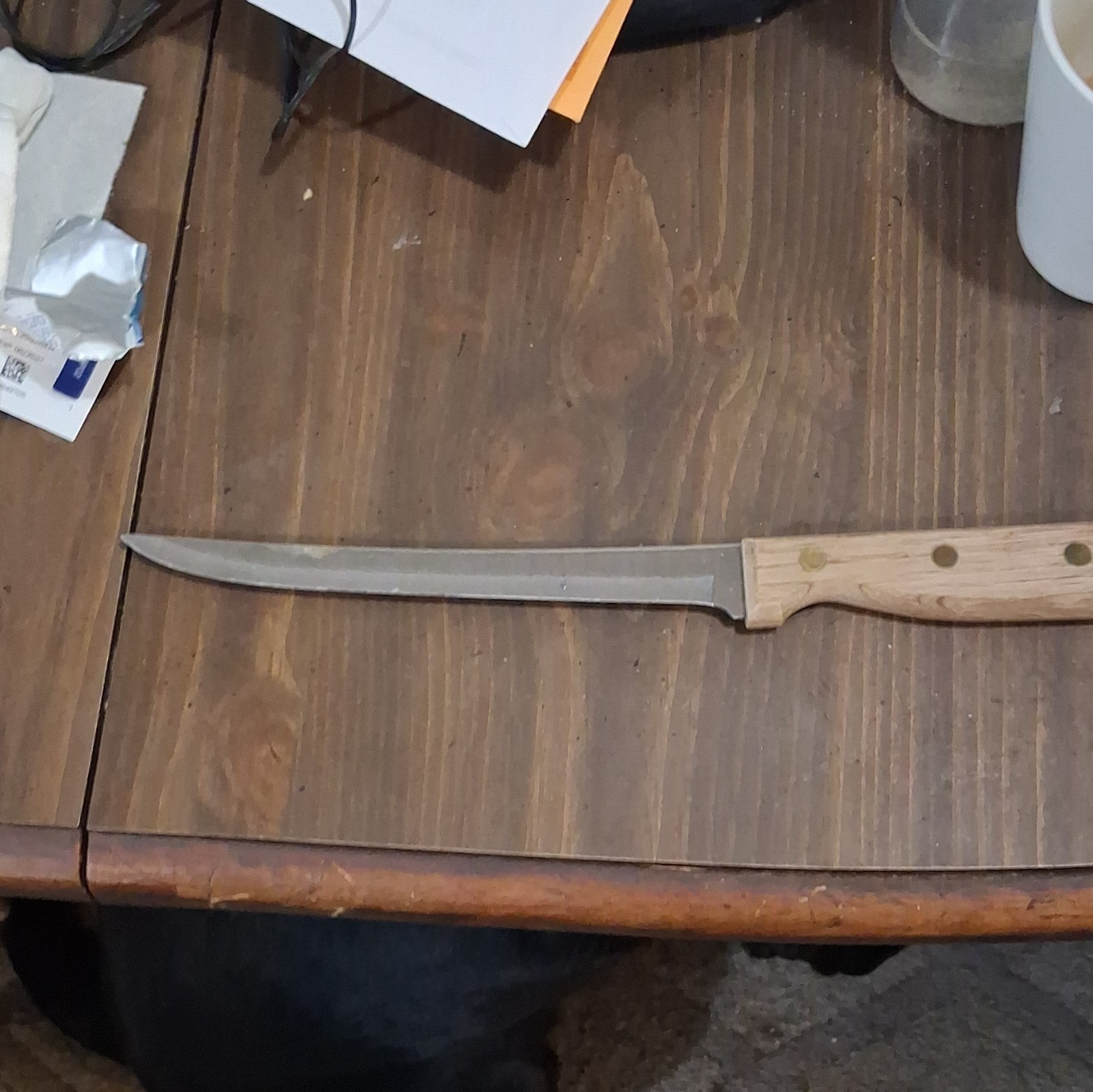 Vintage Fixed Blade Knife Full Tang Wood Handle Plain Edge Blade Over 5in