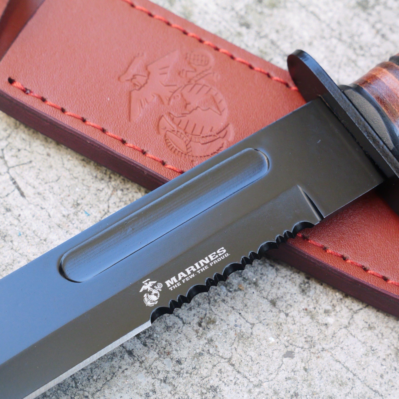 12” USMC Kbar Knife Combat Classic Us Marines Bowie Leather Handle Sheath