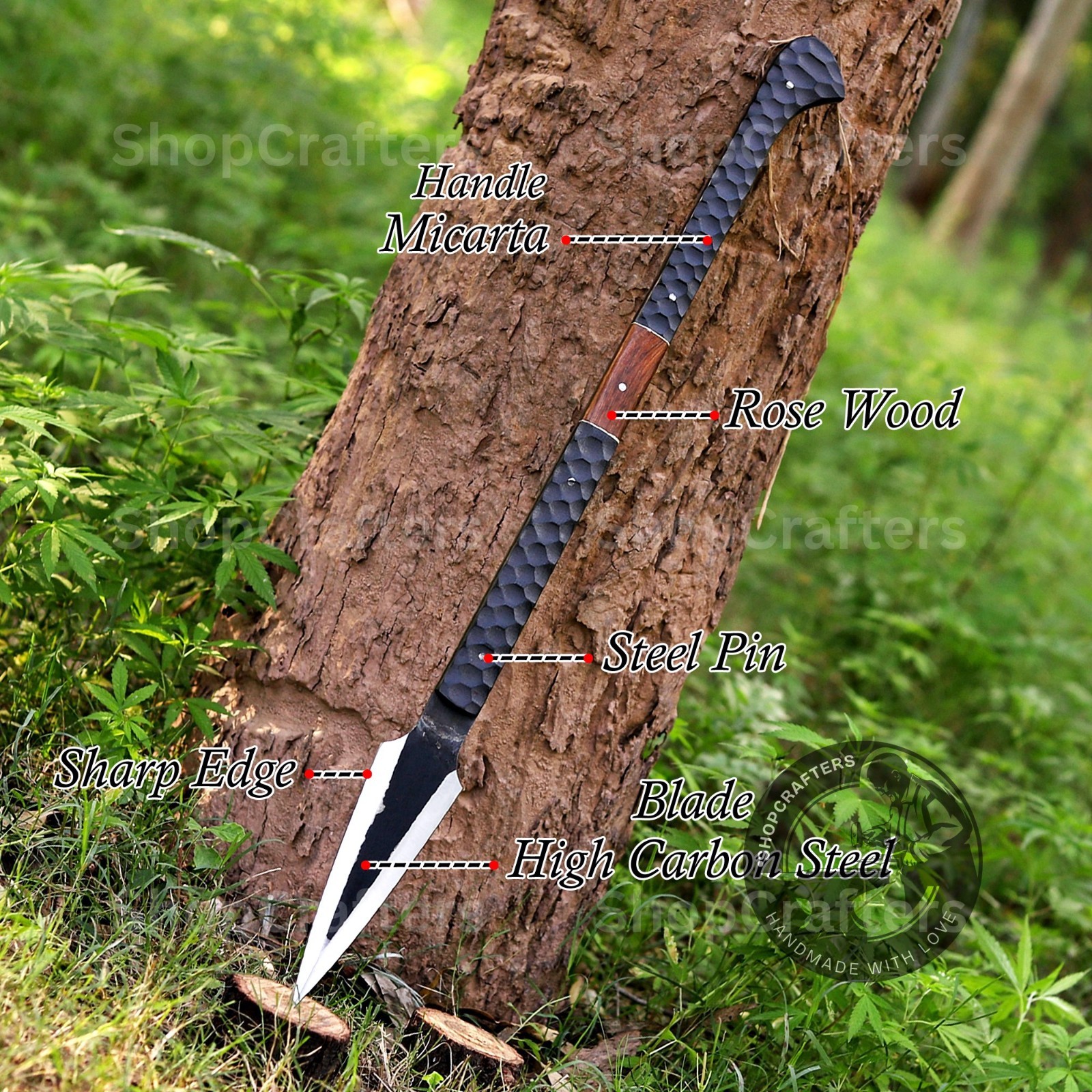 CUSTOM HANDMADE HIGH CARBON STEEL BOAR HUNTING SPEAR WITH LEATHER SHEATH