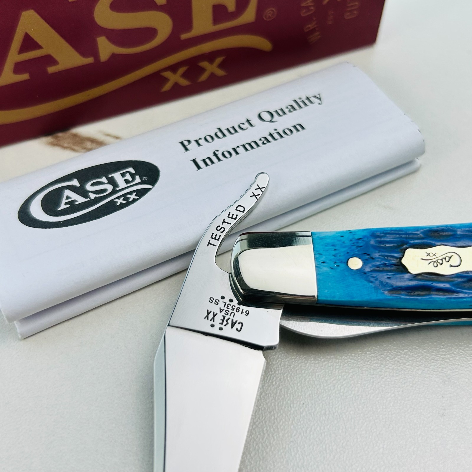 Case xx RussLock Mediterranean Blue Pocket Worn Bone Handle Single Blade 51859
