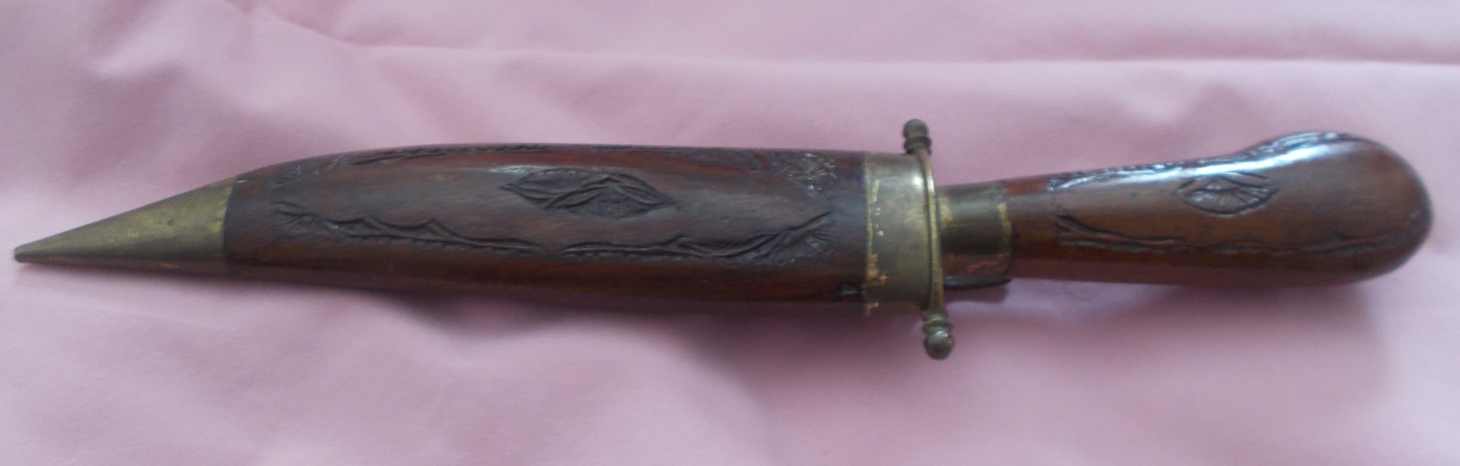Vintage India Knife with Hand Carved Wood Sheath 11 Inches with 5.5 Inch Blade