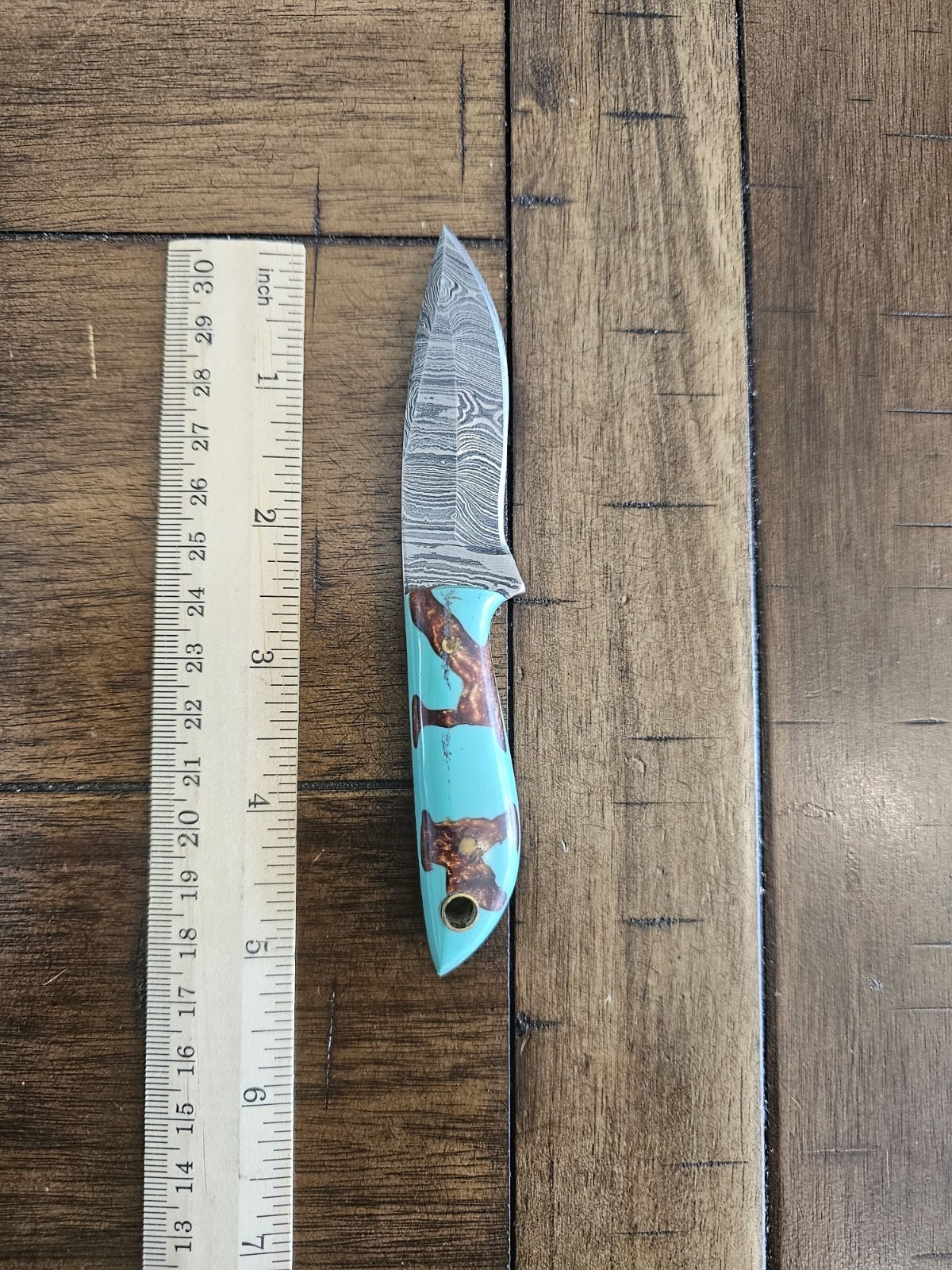 5.5″CUSTOM HANDMADE DAMASCUS HANDLE NECK KNIFE W/LEATHER SHEATH 52
