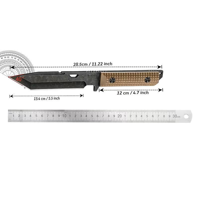 New 11″ Fixed Blade Tactical Knife Custom Design Tanto Blade Deluxe Sheath Tan