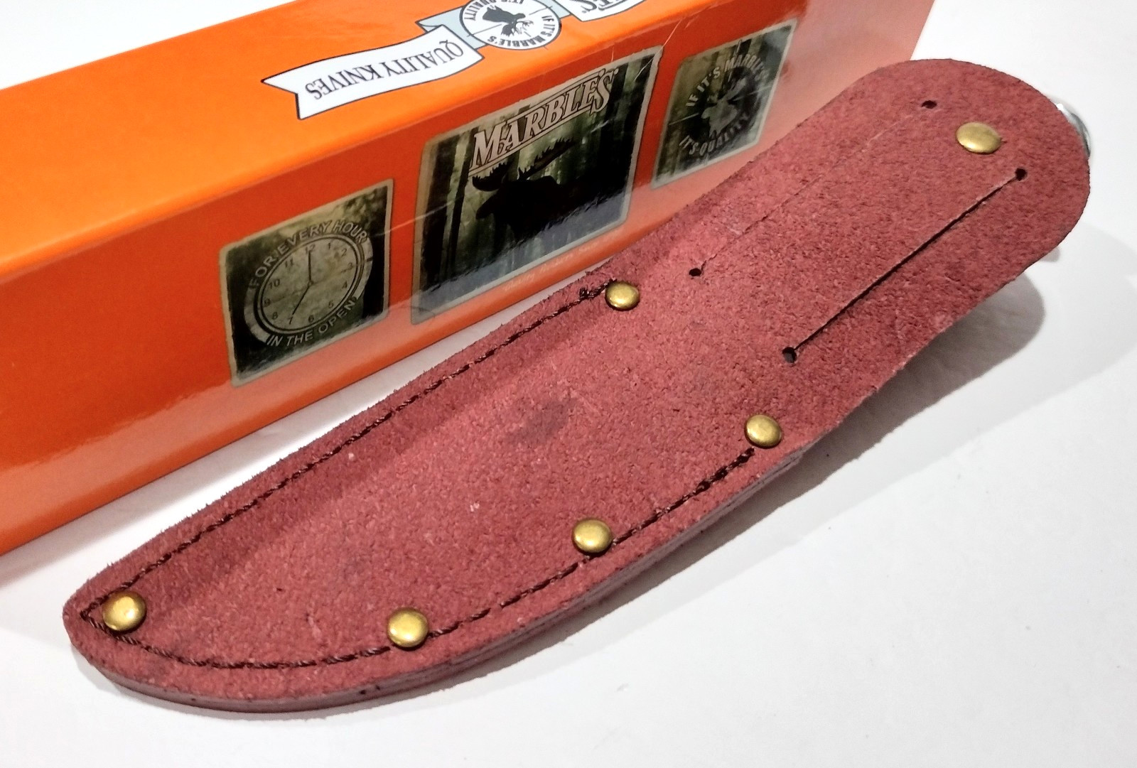Marbles Brown Stacked Leather Handle Drop Point Fixed Blade Hunting Hunter Knife