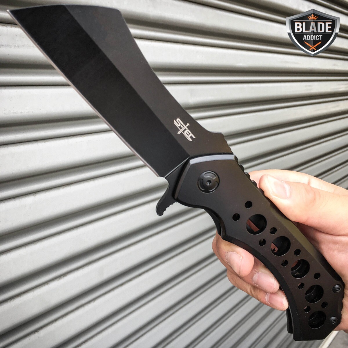 10″ HUGE CLEAVER BALL BEARING Assisted Pocket Folding Knife RAZOR Blade BLACK