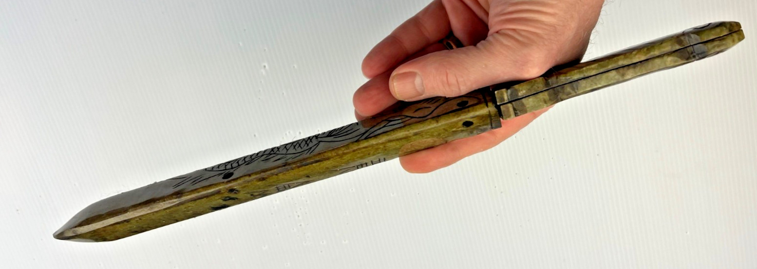 Carved Chinese Jade Double Sword w Sheath Antique Vintage China