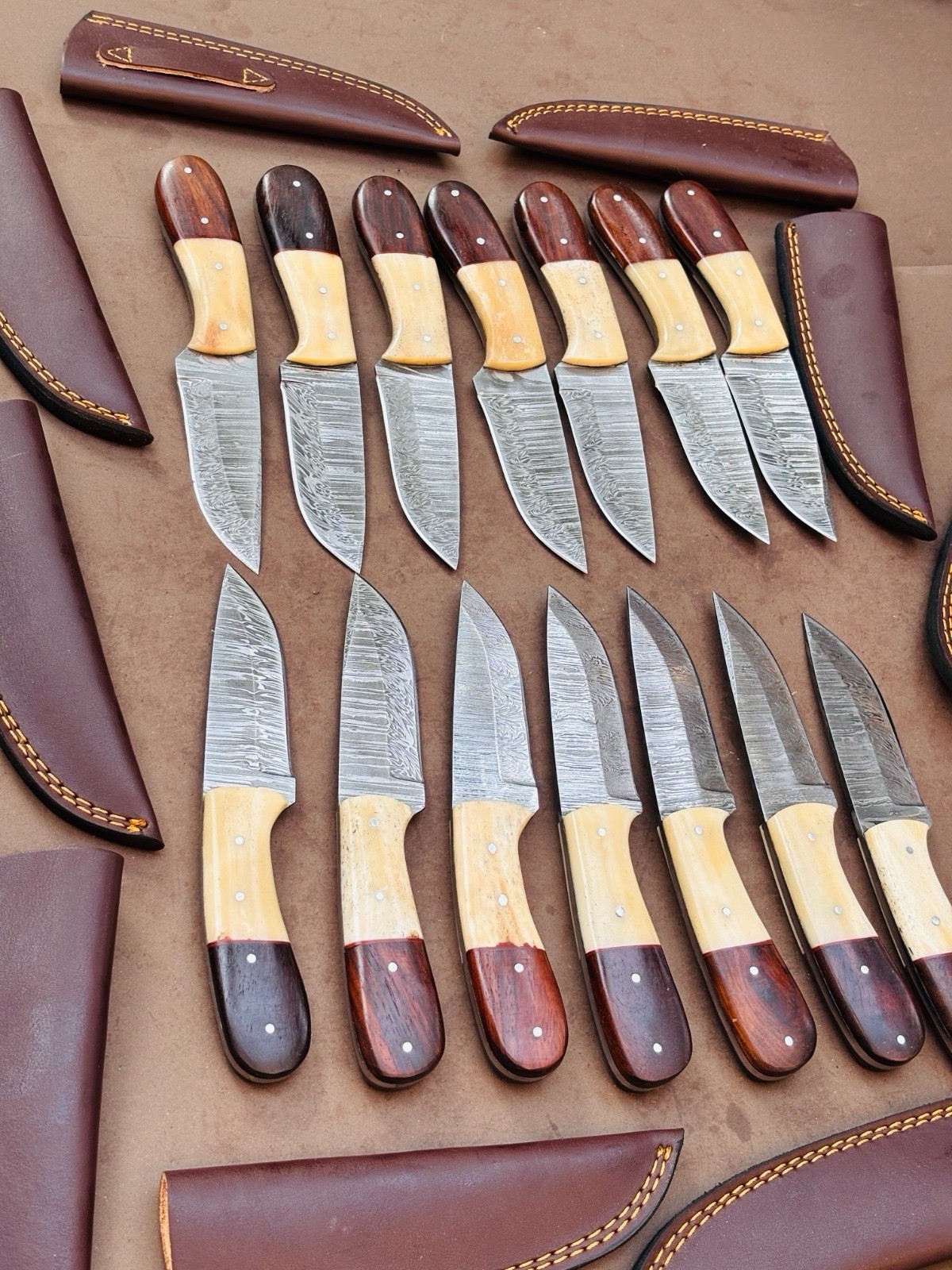 LOT OF 100 CUSTOM HANDMADE DAMASCUS STEEL HUNTING SKINNER KNIFE HANDLE BONE