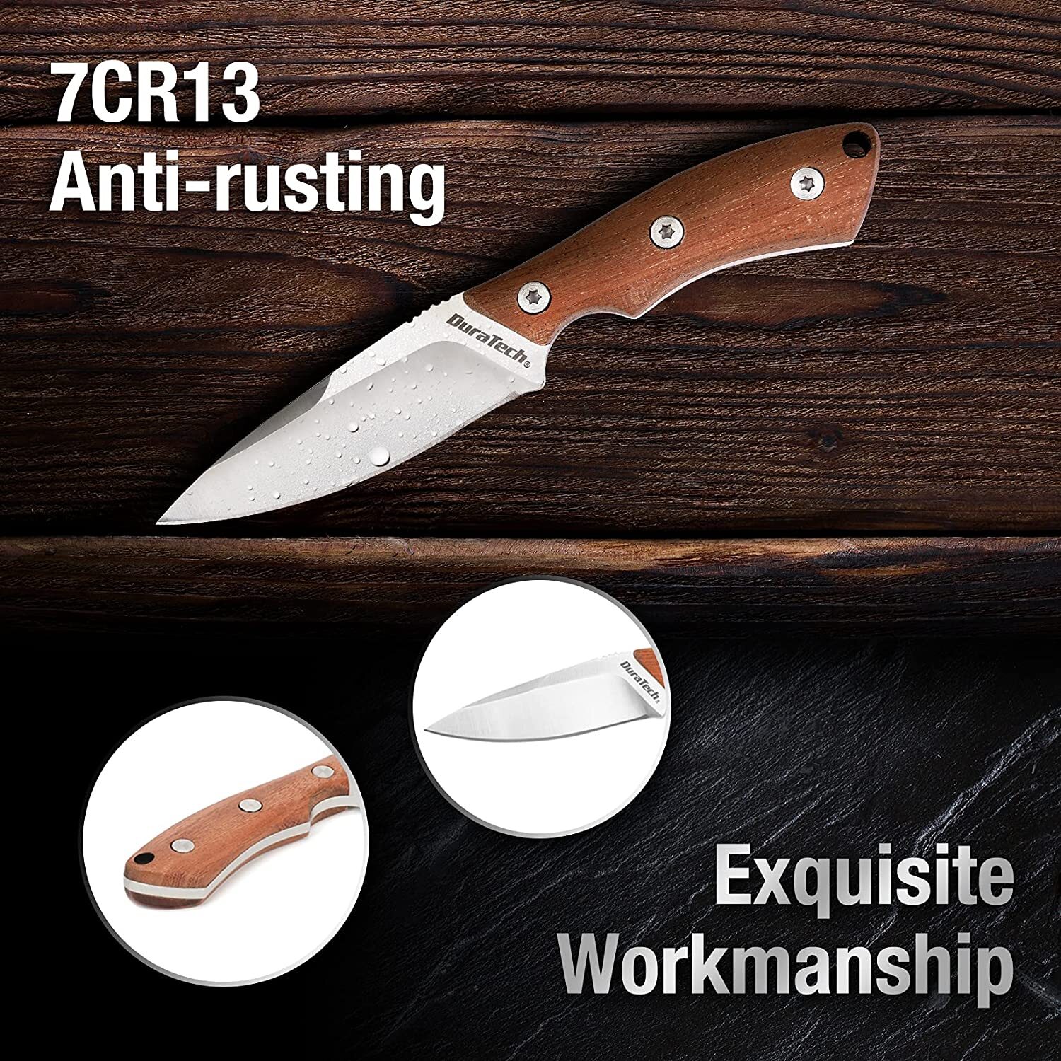 DuraTech 6″ Compact Fixed Blade Neck Knife 3″ Blade EDC Full Tang Molded Sheath