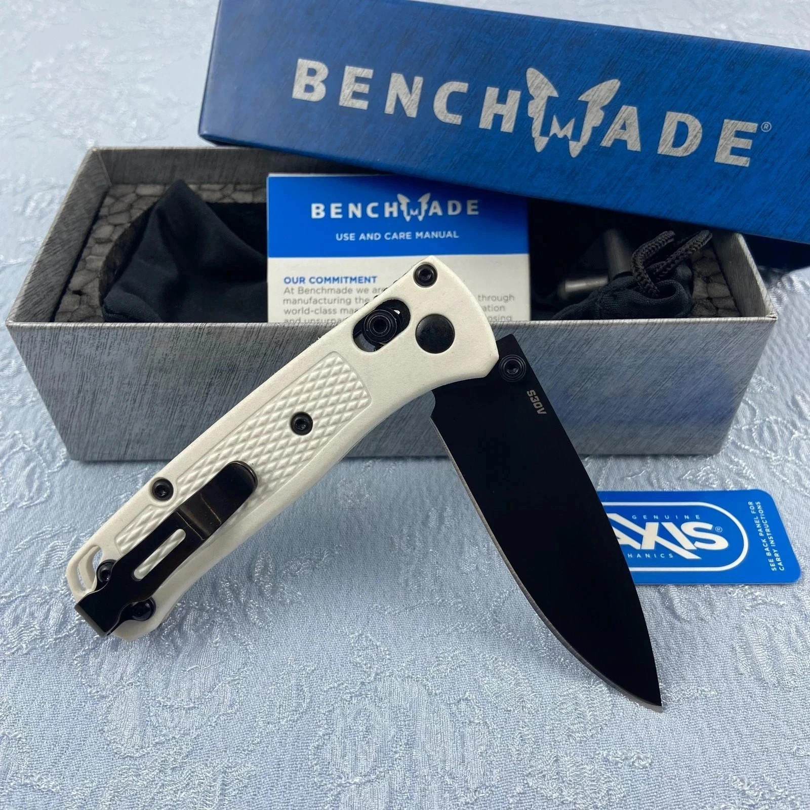 Benchmade 533BK-1 Mini Bugout Folding Knife White Grivory Handle S30V Blade USA
