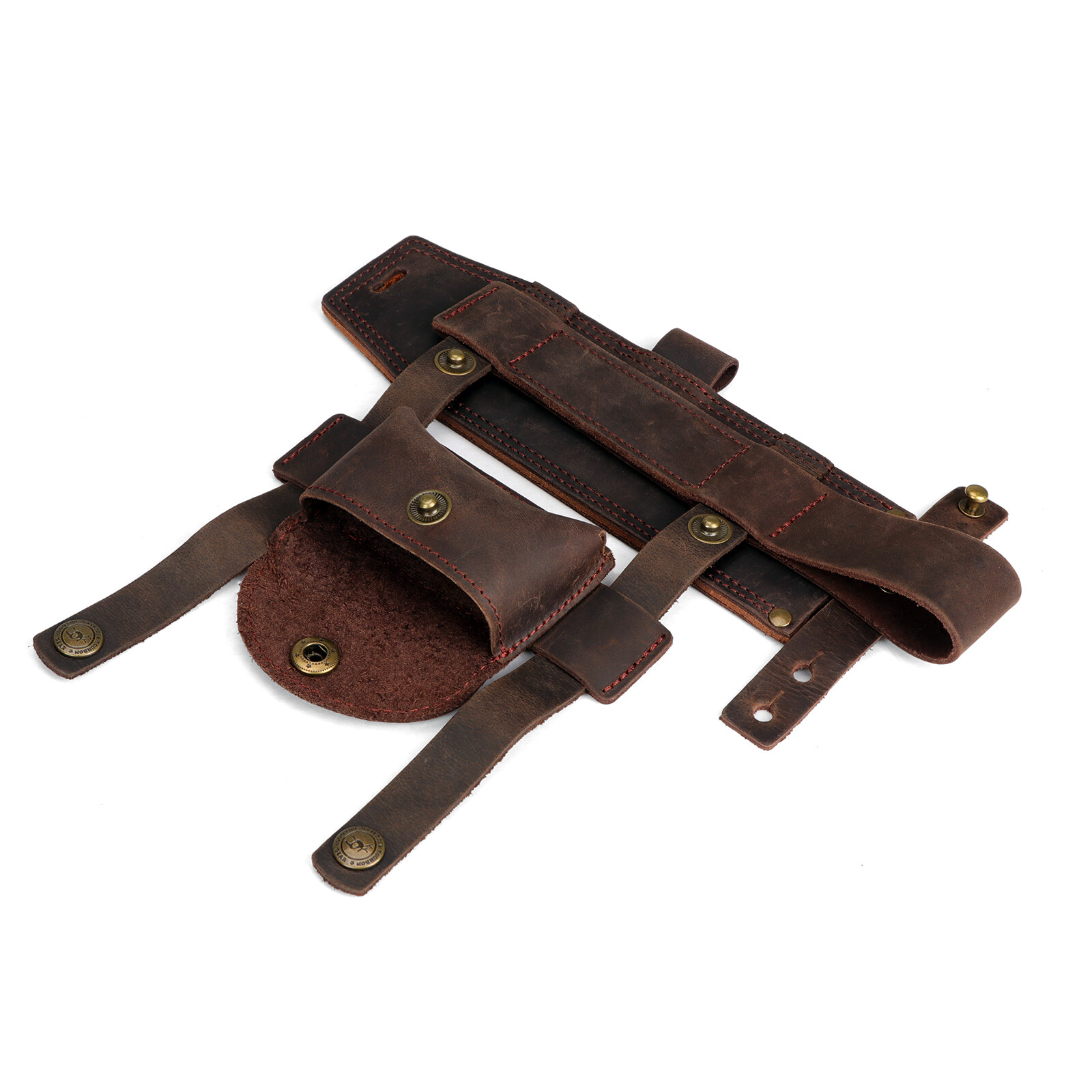 TOURBON Survival Leather Tracker Knife Sheath Horizontal Belt Holster with Pouch