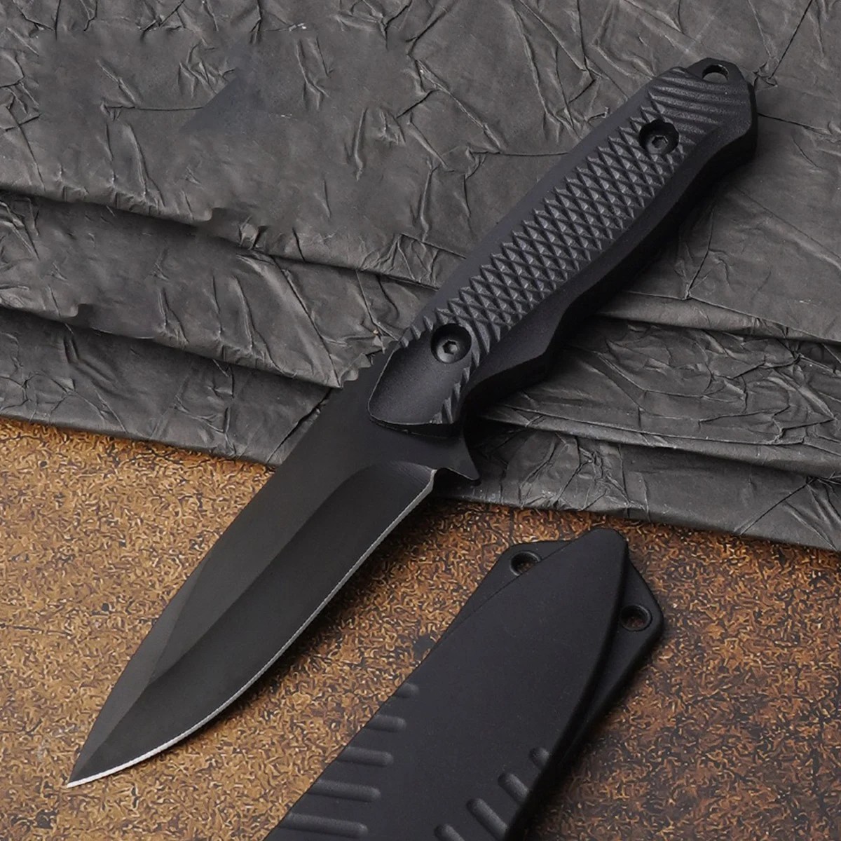 Black Tactical High Hardness Fixed Blade Knife Hunting Camping Knife with Sheath