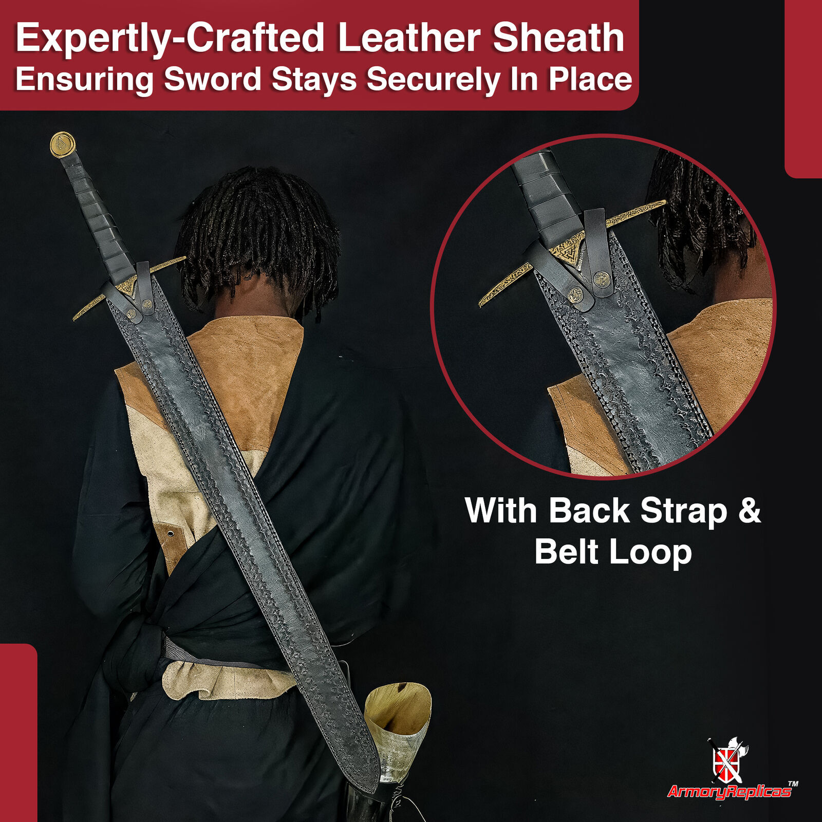 Einherjar Blade of Valhalla Damascus Steel Viking Long Sword Free Leather Sheath