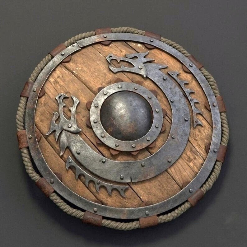 Medieval Warrior Wooden Viking Shield Round Shield Dragon Face Shield Best Item