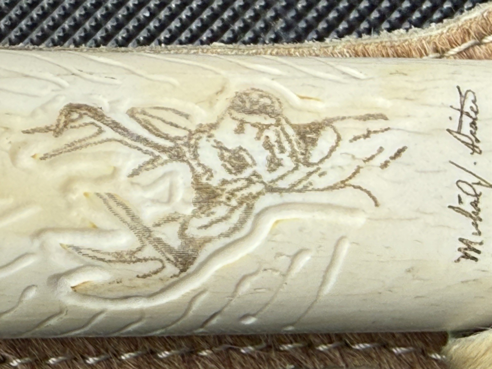 Michael J. Protes Signed series Hunting Knife Bone Handle Brass blade engraved