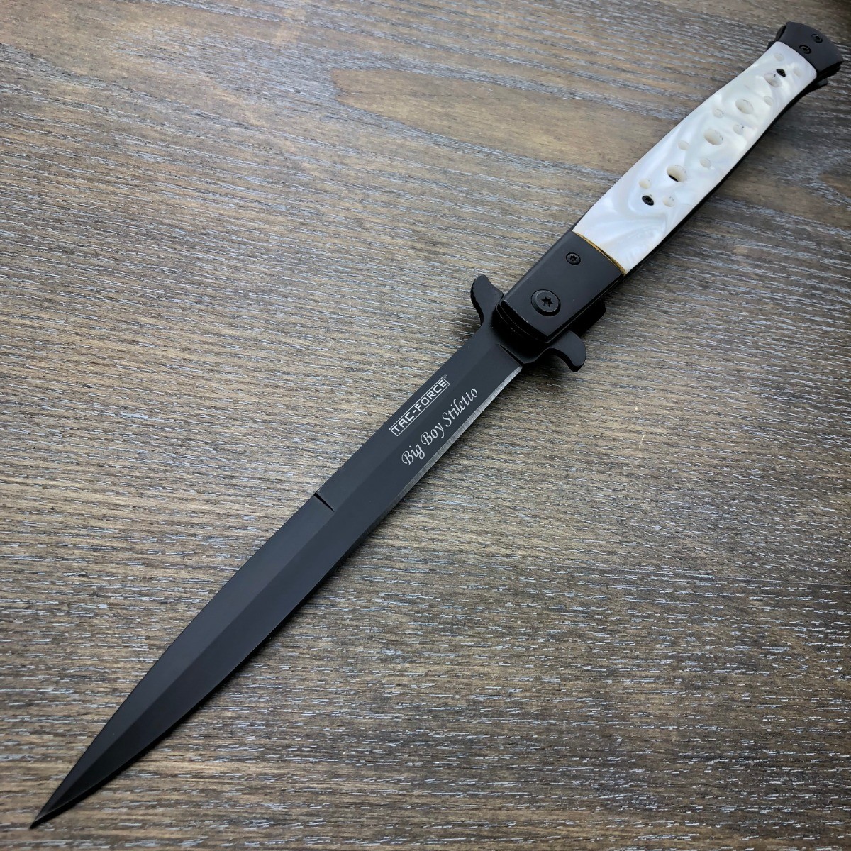 TAC FORCE 13″ Extra Large HARDWOOD Spring Assisted Open STILETTO Pocket Knife