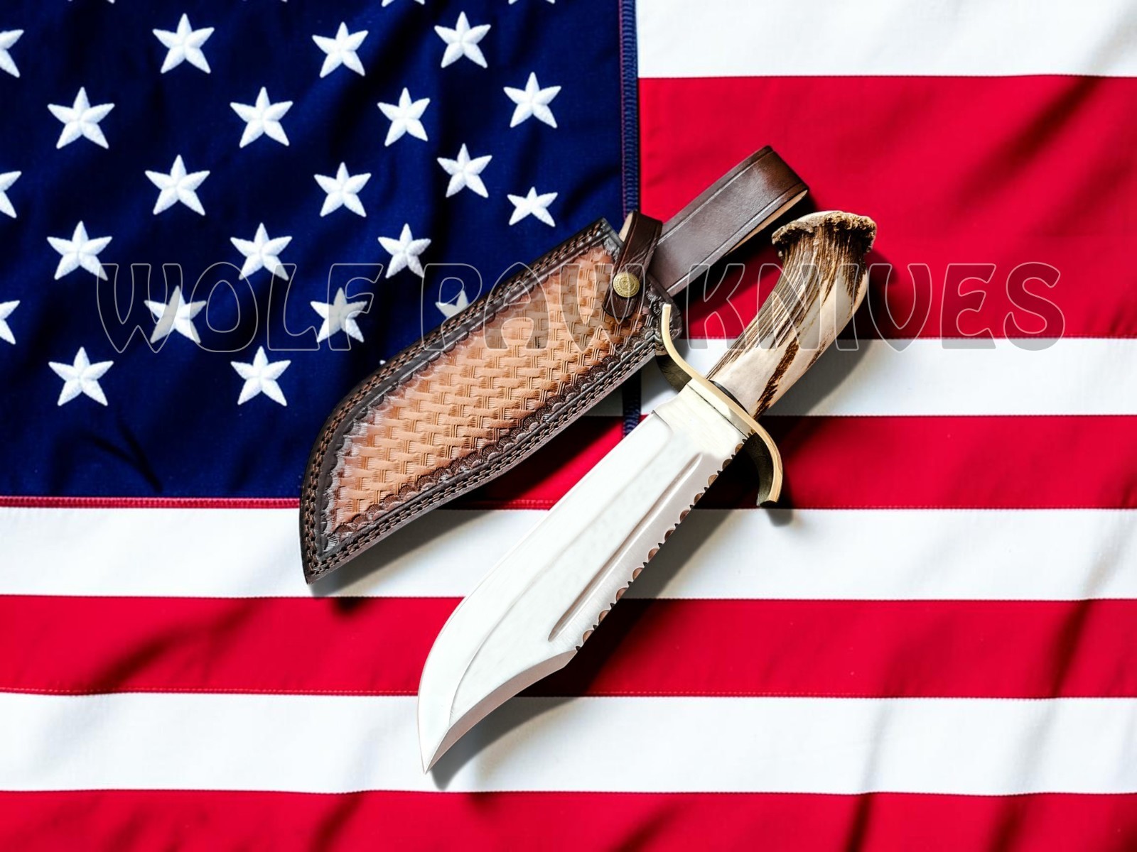 Handmade Hunting Bowie Knife | D2 Steel Blade with Stag Crown Antler Duty Paid