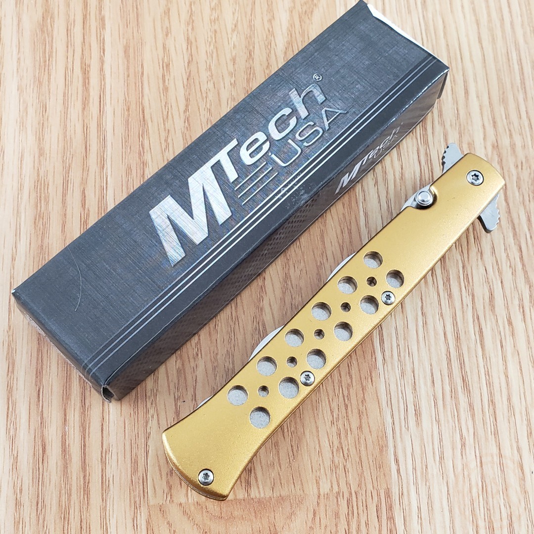 MTech Spring Assisted Folding Knife 4″ 3Cr13MoV Steel Wavy Blade Aluminum Handle
