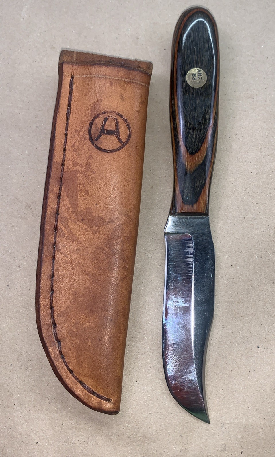 1983 Anza Trailing Point Swedge Knife 201 Original Sheath BROKEN SNAP Hand Made