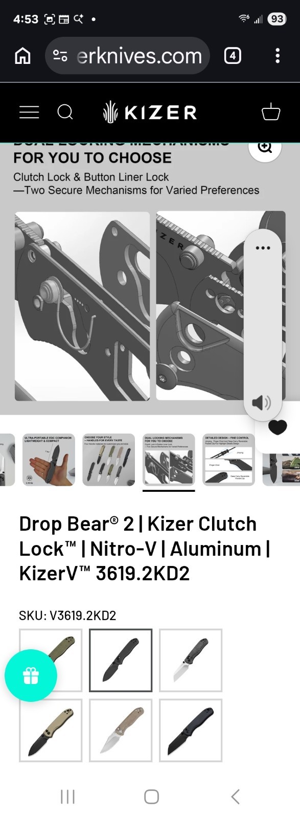 Kizer Drop Bear 2 Pocketknife Nitro-V Drop Point Clutch Lock Gray Aluminum
