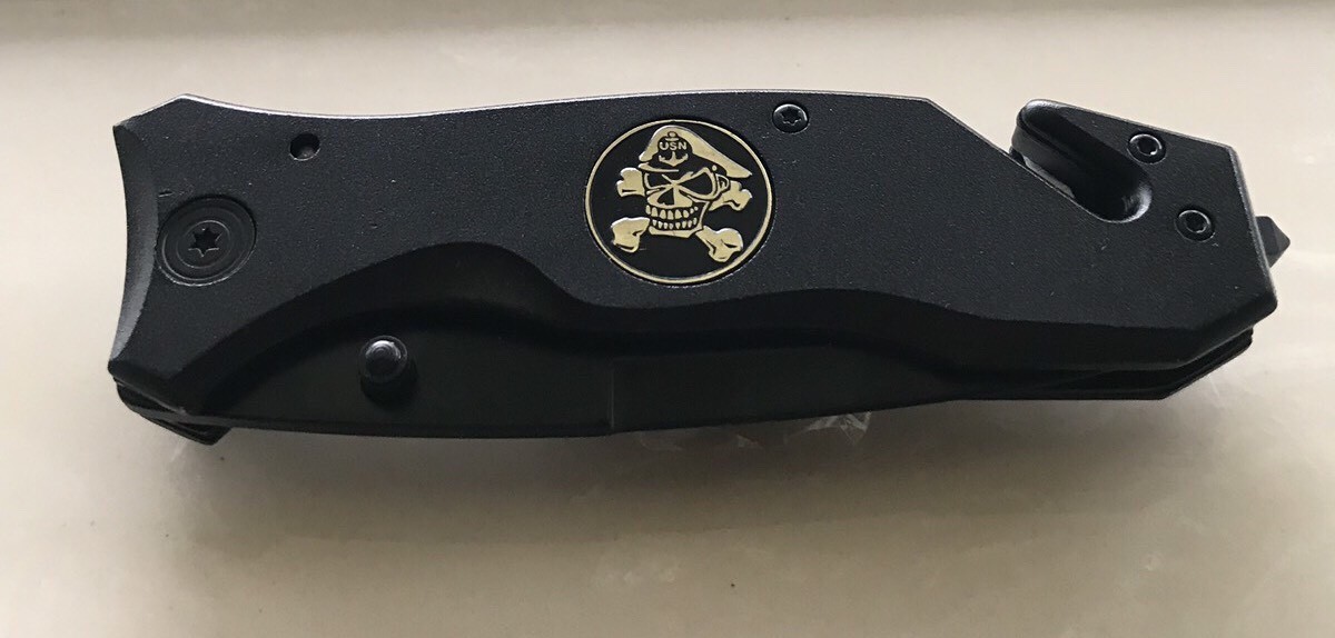 United States Military USN Black Blade Knife with Belt Clip