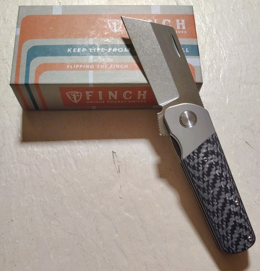 Finch Knife Co RUNTLY XL Dark Side Flipper 3.15″ M390 Wharnie Ti w/CF Handle