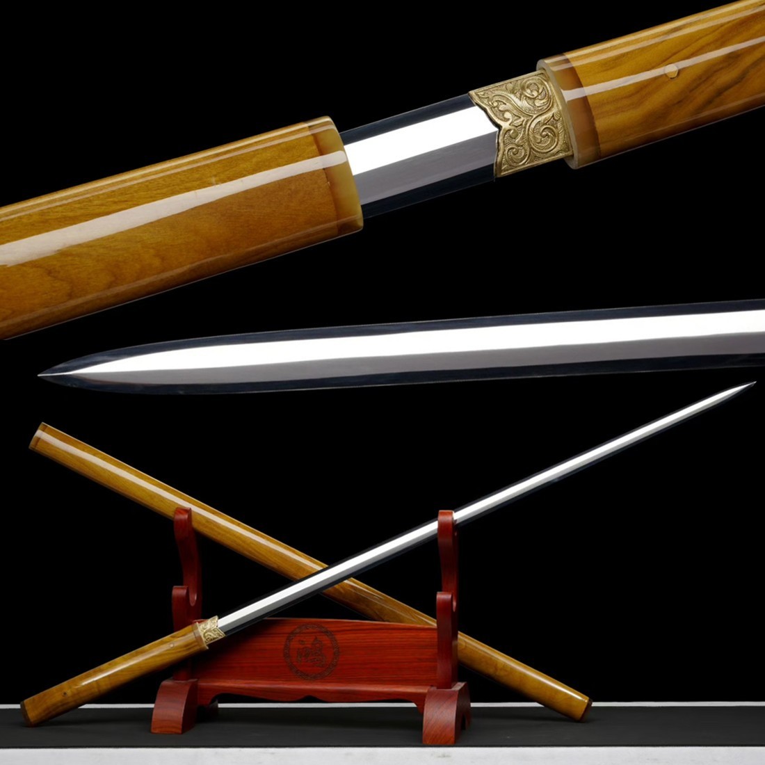 Beautiful KungFu Sword Jian Forged Sharp 1095 Carbon Steel Blade Silkwood Saya
