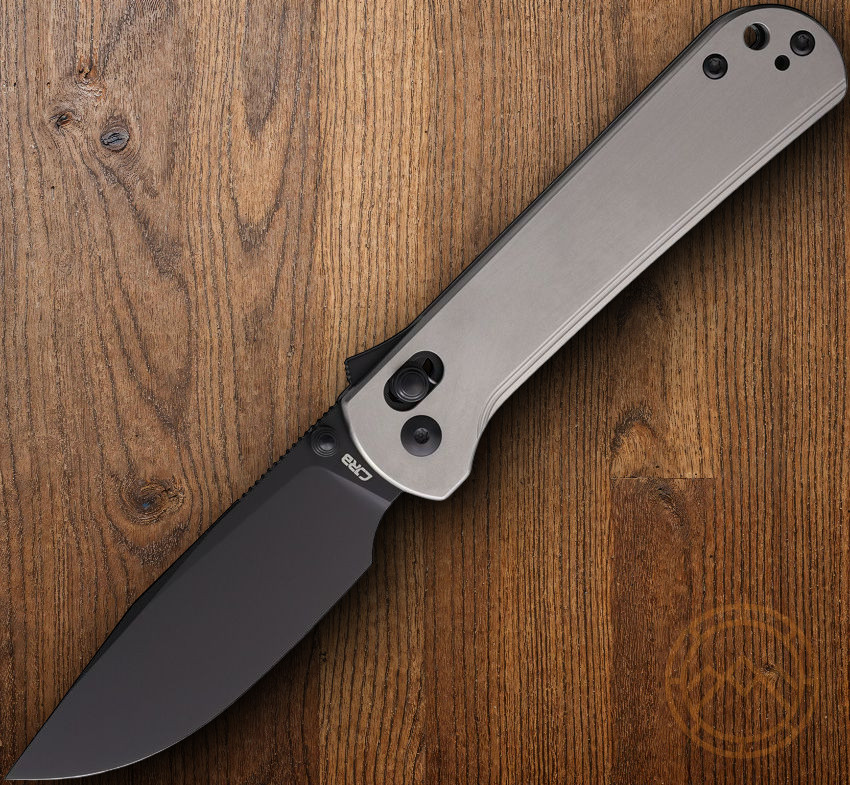 CJRB Bolt Folding Knife 3.25″ Black AR-RPM9 Steel Blade Gray Titanium Handle