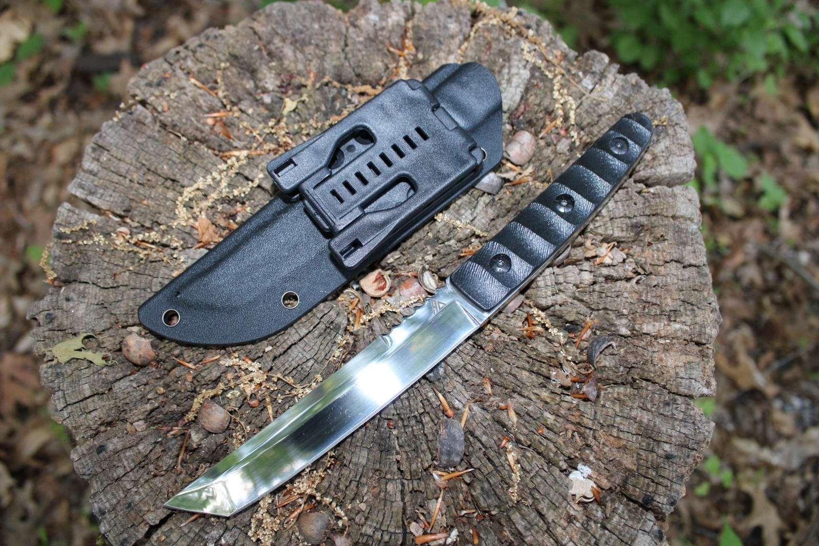 Fixed Tanto D2 Steel Blade Japanese Style Knife G10 Handle & Kydex Sheath EDC