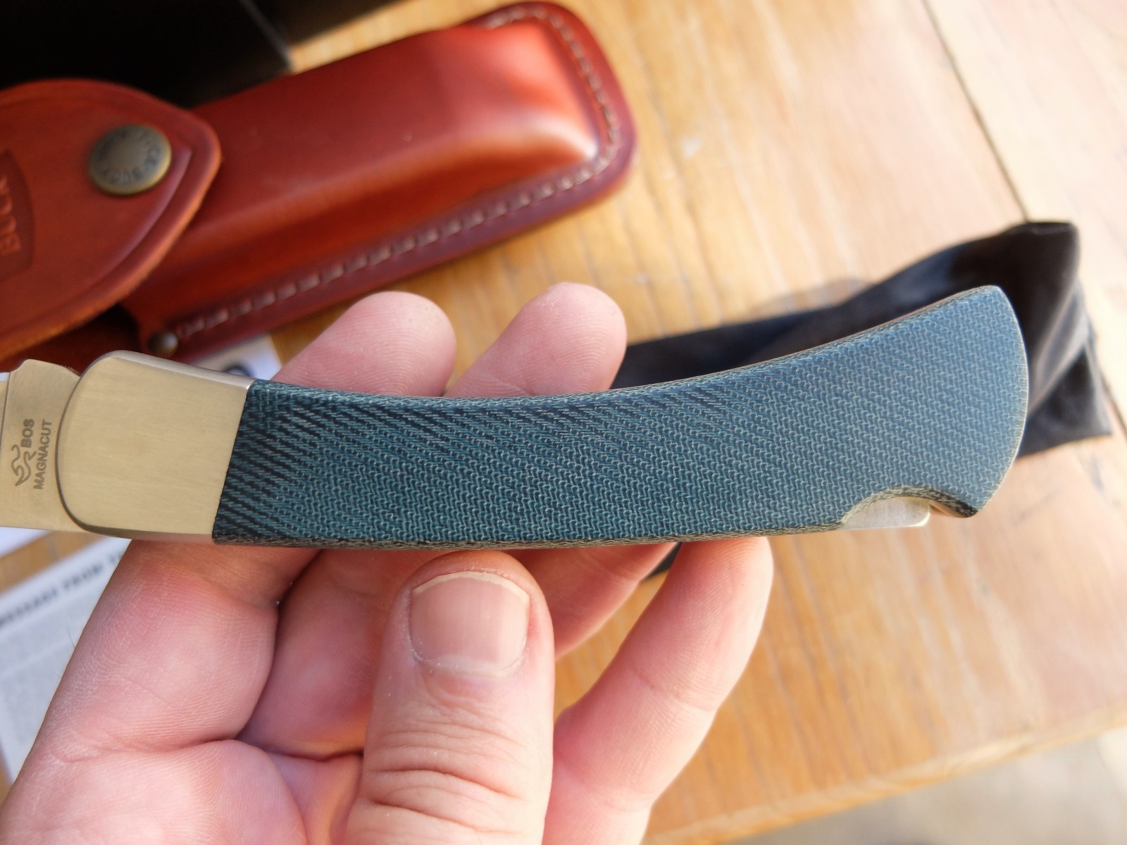 Buck 110 Bos Magnacut blade blue denim micarta folding hunter knife w COA BOTM