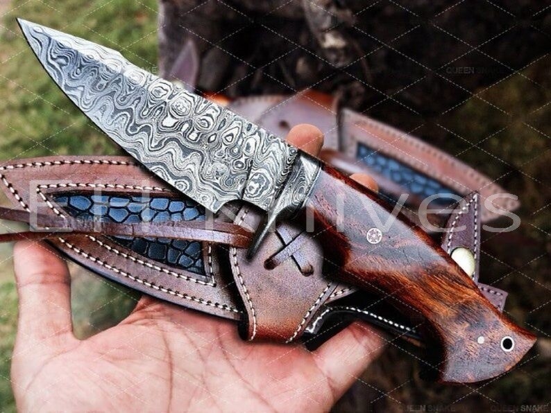 10” Damascus Steel Hunting Skinner Knife – Custom Fixed Blade – Gift for Men