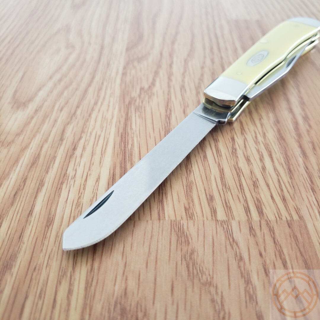 Case XX Trapper Pocket Knife Carbon Steel Blades Yellow Smooth Synthetic Handle
